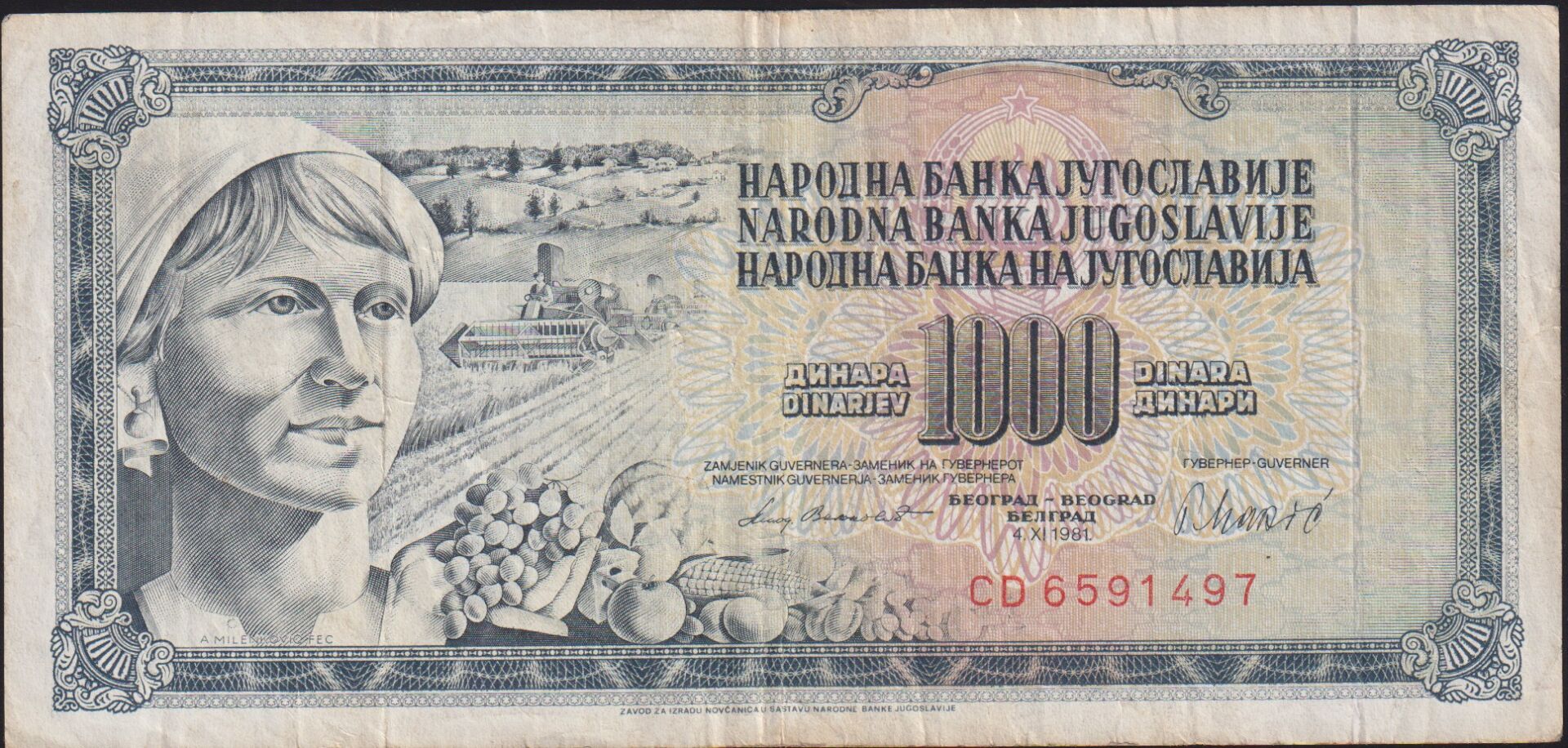 Yugoslavya 1000 Dinar 1981 Çok Temiz