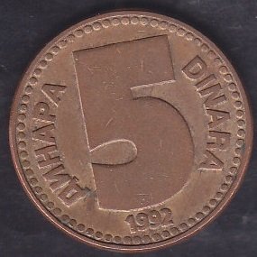 Yugoslavya 5 Dinar 1992