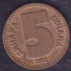 Yugoslavya 5 Dinar 1992