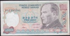 7.Emisyon 1.Tertip 5000 Lira A01 193091 Çok Temiz