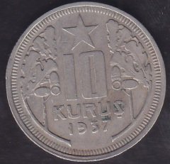 1937 Yılı 10 Kuruş Çok Temiz +