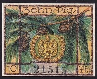 Almanya 10 Pfennig Notgeld 1921 Çil Filigranlı