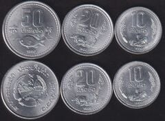 Laos 3 Parça Madeni Para Seti Çil, 10 20 50 Att, 1980,