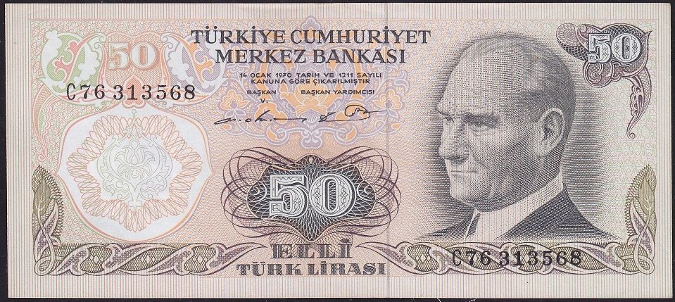 6.Emisyon 1.Tertip 50 Lira C76 313568 Çilaltı