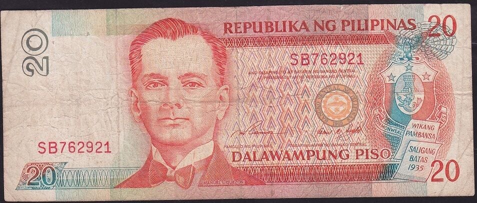 Filipinler 20 Piso 1990 Çok Temiz Kırmızı Seri