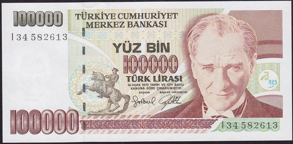 7.Emisyon 3.Tertip 100000 Lira I34 582613 Çil