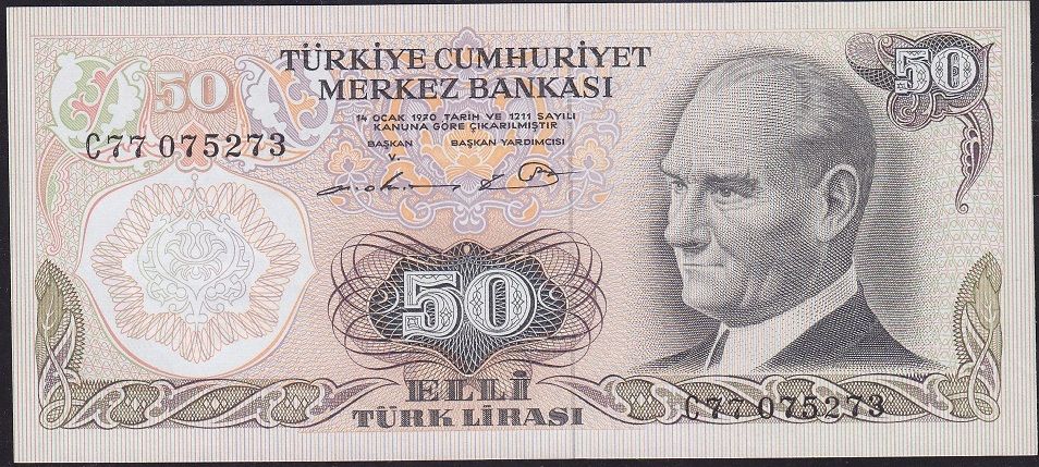 6.Emisyon 1.Tertip 50 Lira C77 075273 Çilaltı Çil
