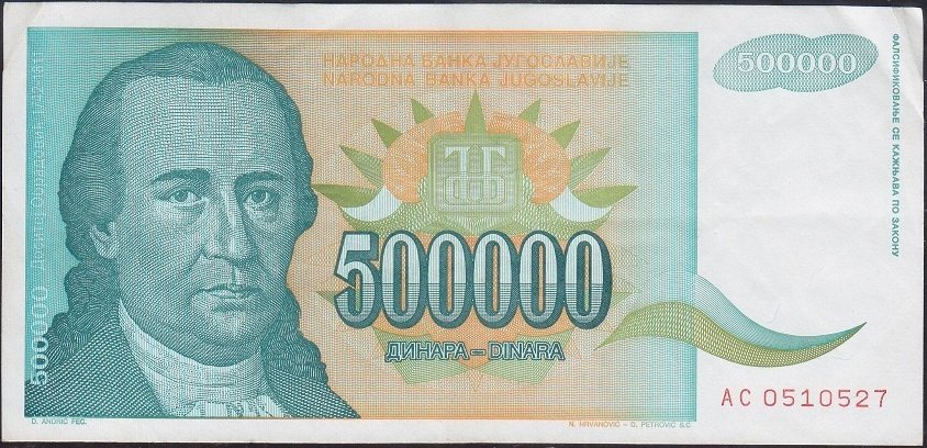 Yugoslavya 500000 Dinar 1993 Çok Çok Temiz +