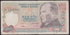 7.EMİSYON 1.TERTİP 5000 LİRA A11 109863 ÇOK TEMİZ