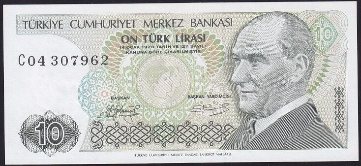 7.Emisyon 1.Tertip 10 Lira C04 307962 Çil