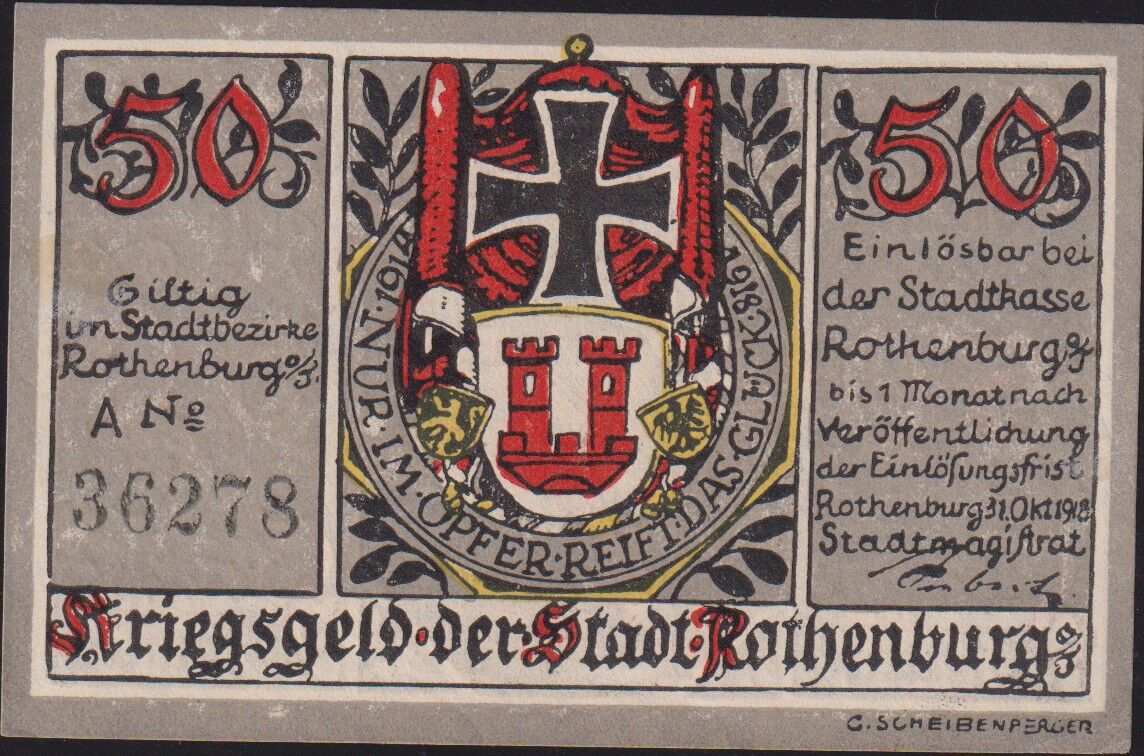 Almanya 50 Pfennig Notgeld 1921 Çil Filigranlı