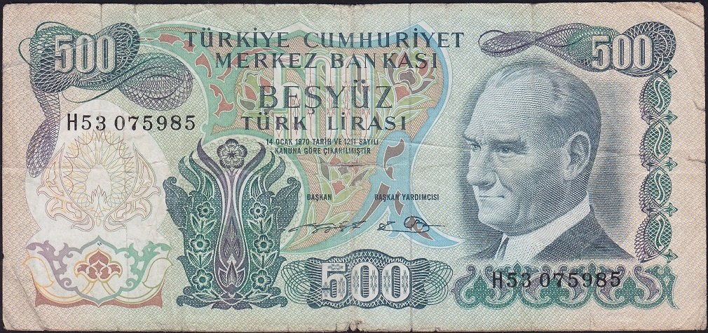 6.Emisyon 2.Tertip 500 Lira H53 075985 Temiz