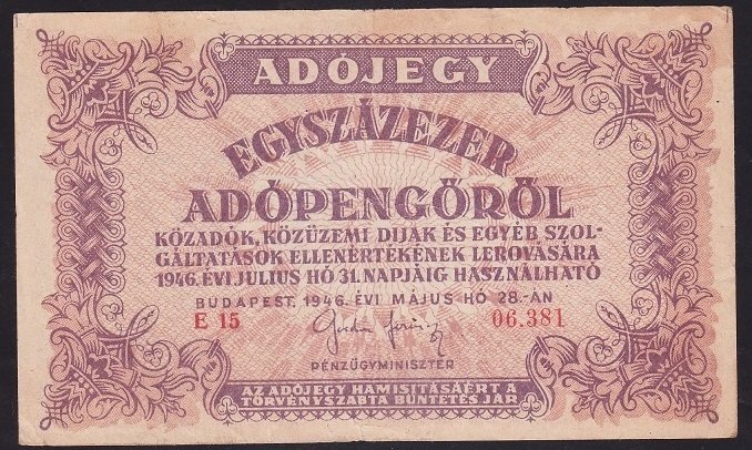 Macaristan 100000 Adopengo ÇOK TEMİZ Pick 144a