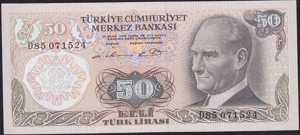 6.Emisyon 1.Tertip 50 Lira D85 071524 Çok Çok Temiz+