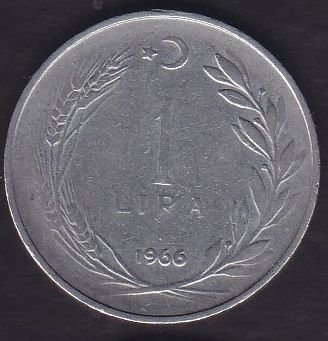 1966 Yılı 1 Lira Ters