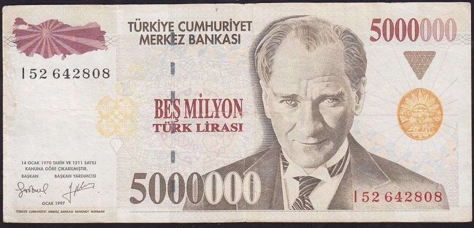 7.Emisyon 5 000 000 Lira I52 642808 Çok Temiz+