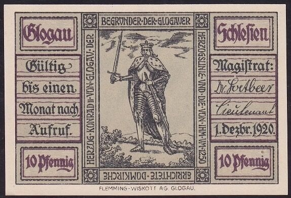 Almanya 10 Pfennig Notgeld 1920 Çil