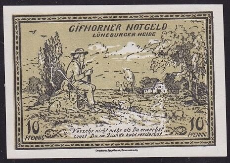 Almanya 10 Pfennig Notgeld 1921 Çil