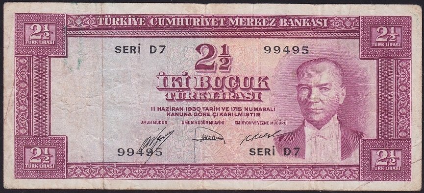 5.Emisyon 1.Tertip 2.5 Lira D7 99495 Çok Temiz