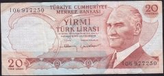 6.Emisyon 4.Tertip 20 Lira I06 977250 Çok Temiz+