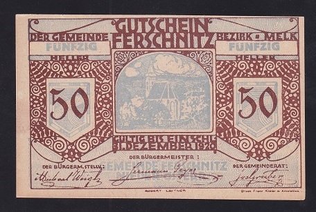 AVUSTURYA 50 HELLER NOTGELD 1920 ÇİL