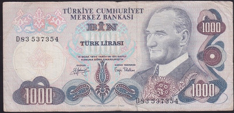 6.EMİSYON 2.TERTİP 1000 LİRA D83 537354 TEMİZ eski kağıt para satan yerler