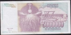 Yugoslavya 5000000 Dinar 1993 Çok Temiz +