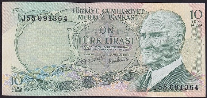 6.EMİSYON 2.TERTİP 10 LİRA J55 091364 ÇİLALTI ÇİL