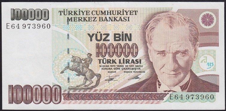 7.EMİSYON 2.TERTİP 100000 LİRA E64 973960 ÇÇT