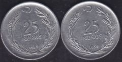 1959 Yılı 25 Kuruş Ters Düz Takım