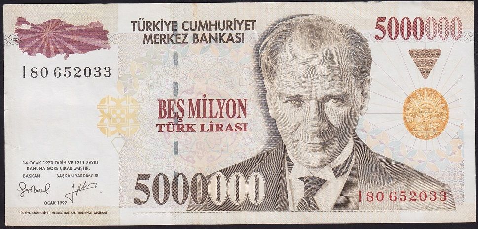 7.Emisyon 5 000 000 Lira I80 652033 Çok Temiz+