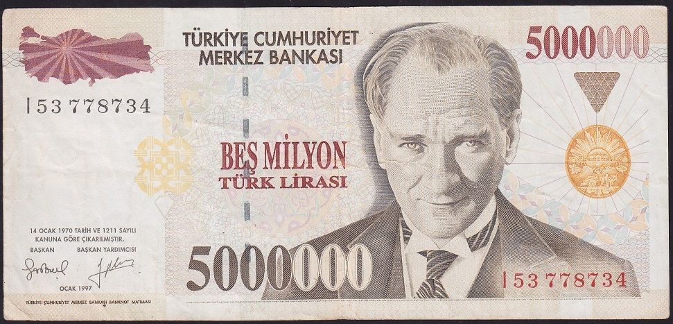 7.Emisyon 5 000 000 Lira I53 778734 Çok Temiz+