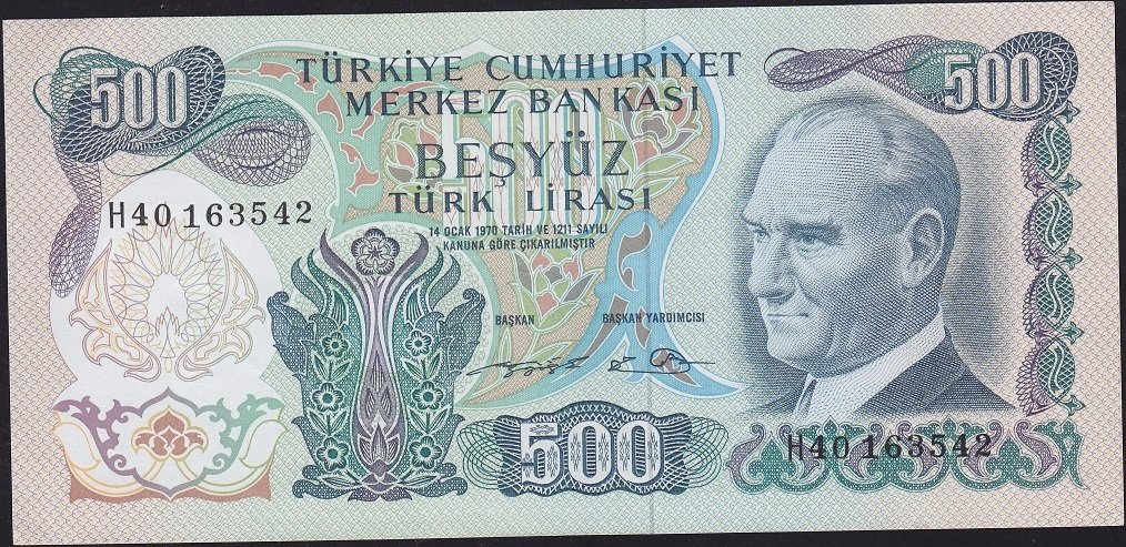 6.Emisyon 2.Tertip 500 Lira H40 163542 Çok Çok Temiz Çilaltı