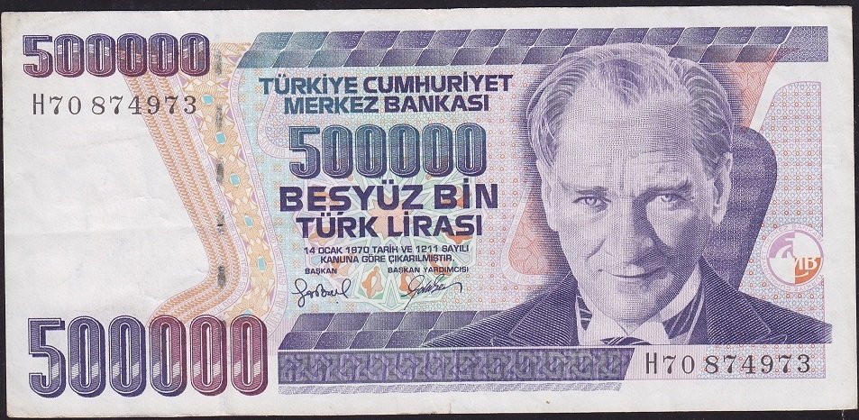 7.Emisyon 4.Tertip 500000 Lira H70 874973 Çok Temiz+
