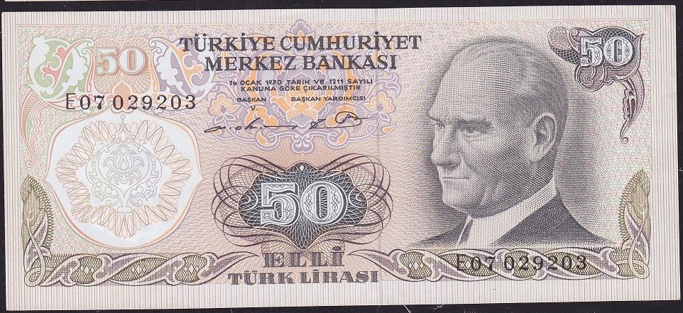 6.Emisyon 1.Tertip 50 Lira E07 029203 Çok Çok Temiz+