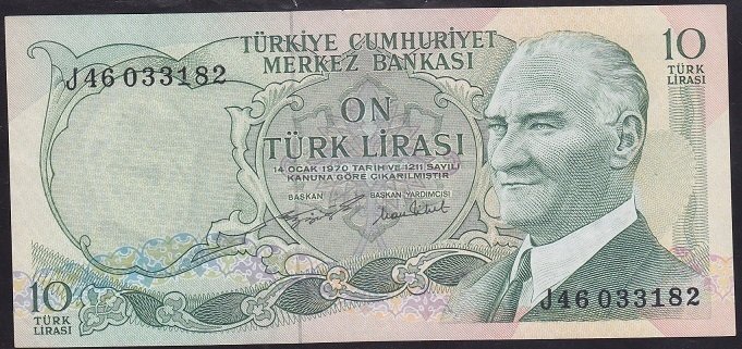 6.EMİSYON 2.TERTİP 10 LİRA J46 033182 ÇİLALTI eski para alan yerler