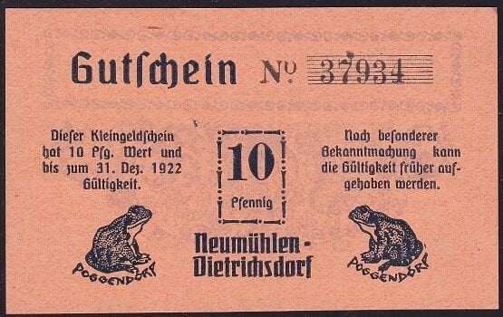 Almanya 10 Pfennig Notgeld 1922 Çil