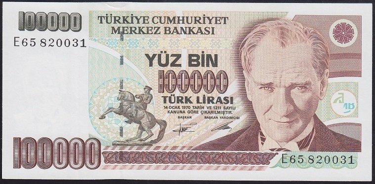 7.EMİSYON 2.TERTİP 100000 LİRA E65 820031 ÇÇT ÇİLALTI