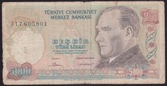 7.EMİSYON 1.TERTİP 5000 LİRA A17 605801 TEMİZ