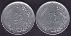 1960 Yılı 25 Kuruş Ters Düz Takım