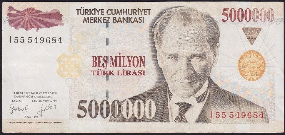 7.Emisyon 5 000 000 Lira I55 549684 Çok Temiz+