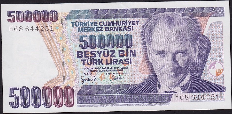 7.Emisyon 4.Tertip 500000 Lira H68 644251 Çok Çok Temiz+
