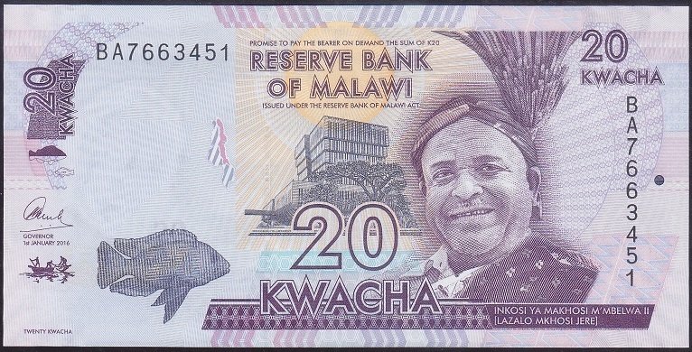Malawi 20 Kwacha 2016 ÇİLALTI ÇİL Pick 63c