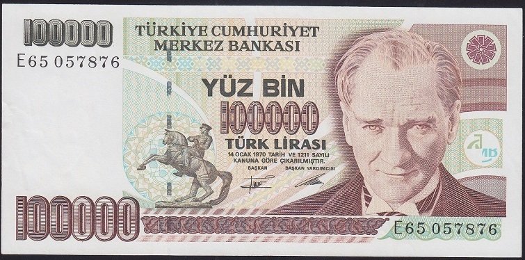 7.EMİSYON 2.TERTİP 100000 LİRA E65 057876 ÇÇT