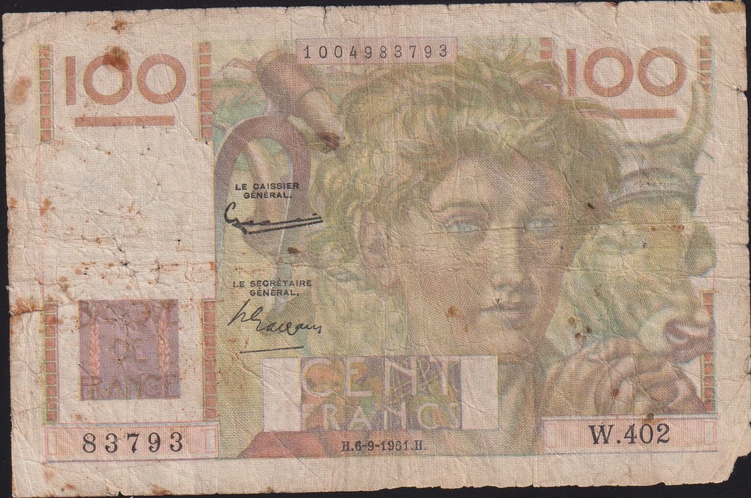 Fransa 100 Frank 1951 Temiz