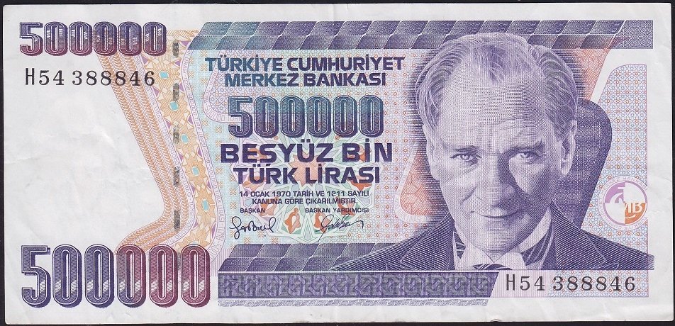 7.Emisyon 4.Tertip 500000 Lira H54 388846 Çok Temiz+