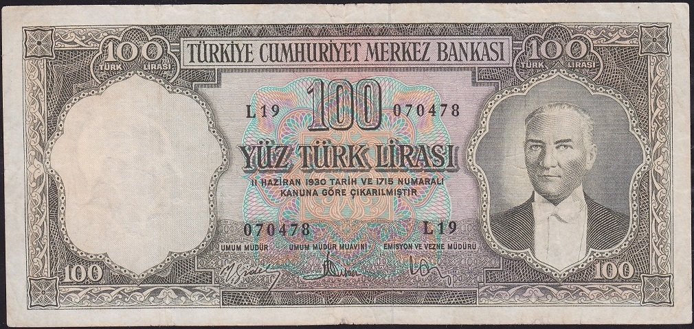 5.Emisyon 3.Tertip 100 Lira L19 070478 Çok Temiz+ ( Düzeltme var )