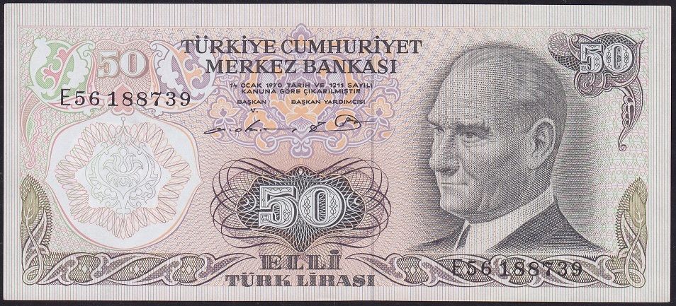 6.Emisyon 1.Tertip 50 Lira E56 1887XX Çilaltı Çil