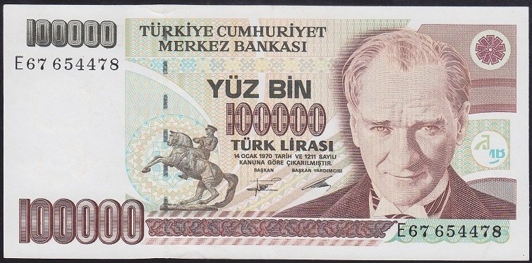 7.EMİSYON 2.TERTİP 100000 LİRA E67 654478 ÇİLALTI