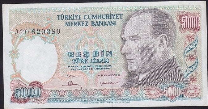 7.EMİSYON 1.TERTİP 5000 LİRA A20 620380 ÇÇT